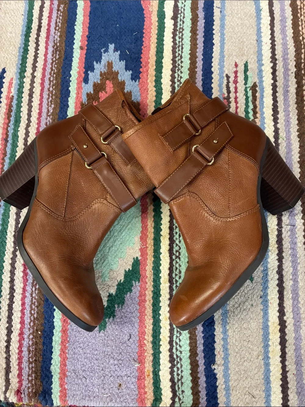 NWOT Bar III Cognac Brown Leather Ankle Booties with Buckle Strap - Picture 1 of 5